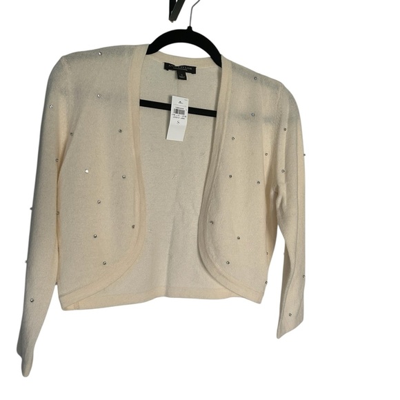 NWT Ann Taylor Cashmere Open Cardigan Shrug Rhinestones Cream $228. Size S - Picture 3 of 8